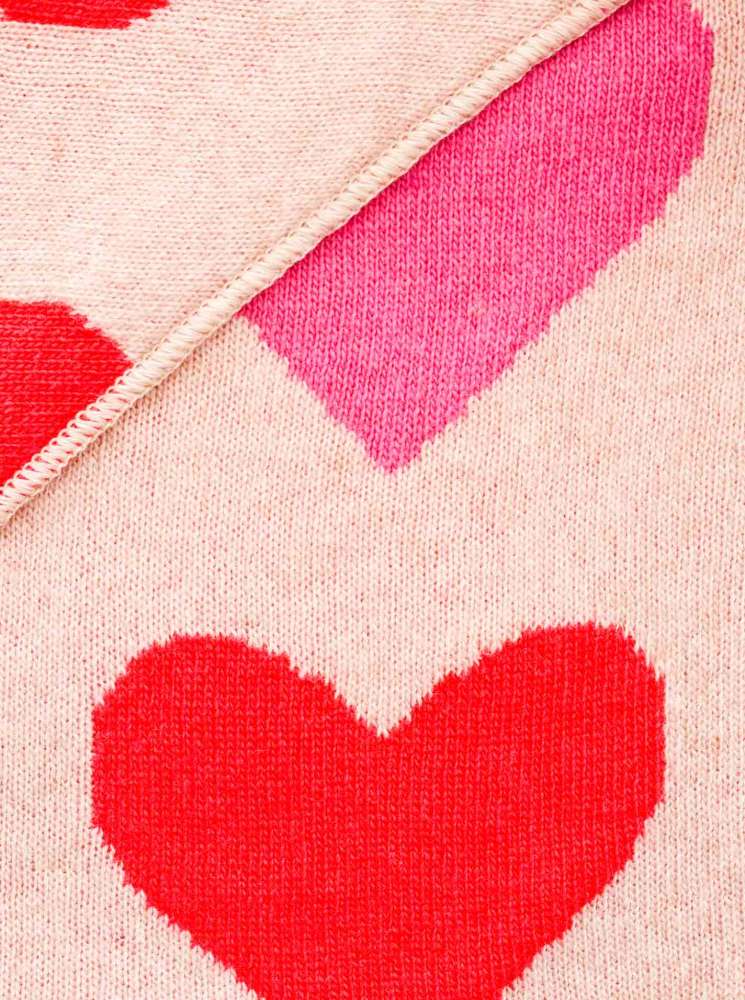 💕 Zwillingsherz Dreieckstuch "Neon Herz" Wolle Kaschmir Beige Rot Pink