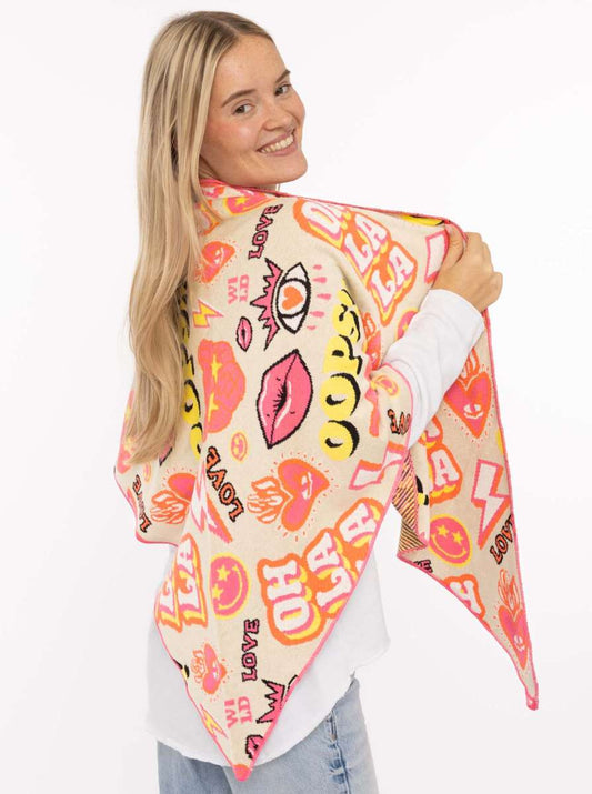 💕 Zwillingsherz Dreieckstuch "Oops" Baumwolle Beige-Bunt