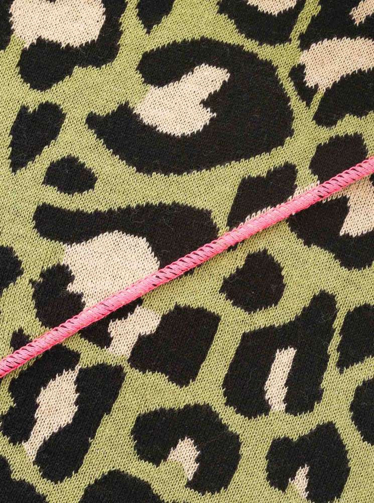 💕 Zwillingsherz Dreieckstuch "Kristine" Baumwolle Leo Khaki Neonrand Pink