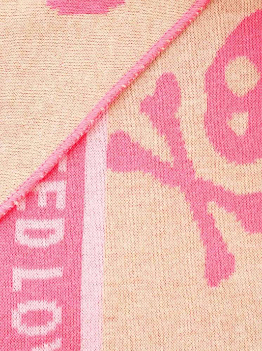 💕 Zwillingsherz Dreieckstuch "Totenkopf Herz" Baumwolle Beige Pink