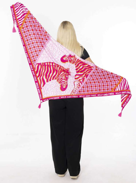 💕 Zwillingsherz Dreieckstuch "Wild Zebra" Viskose Rosa