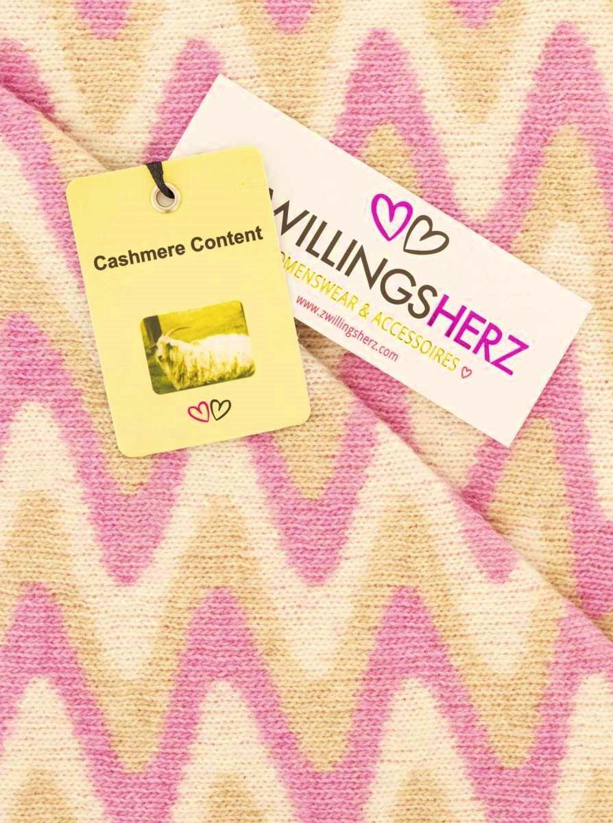 💕 Zwillingsherz Dreieckstuch "Winter Waves" Wolle Kaschmir Beige Rosa