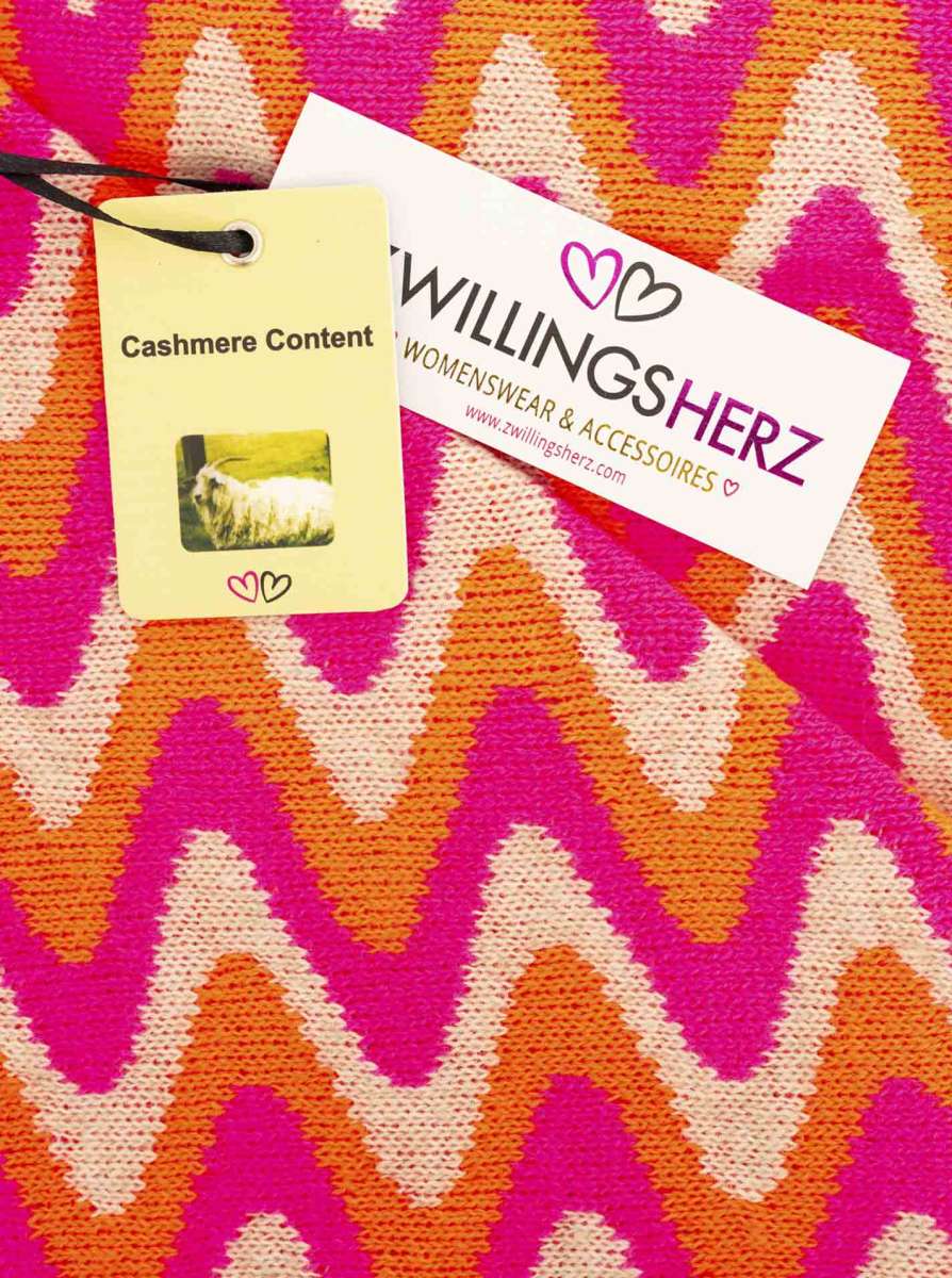 💕 Zwillingsherz Dreieckstuch "Winter Waves" Wolle Kaschmir Pink Orange