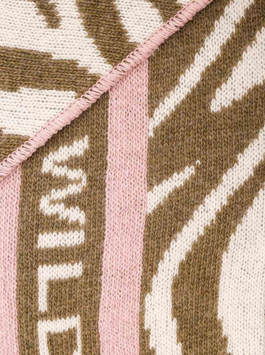 💕 Zwillingsherz Dreieckstuch "Zebra Wild" Wolle Kaschmir Khaki Rosa