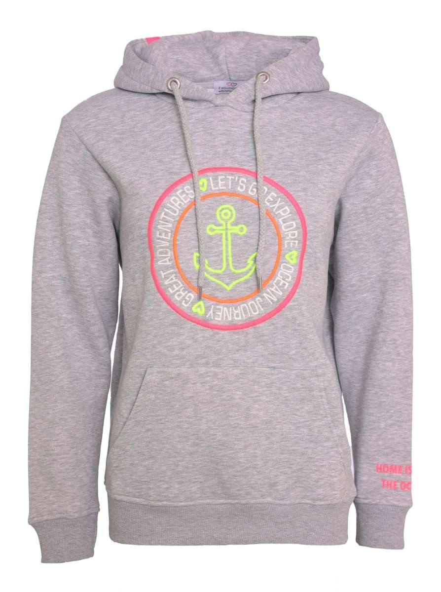 💕 Zwillingsherz Sweatshirt Hoodie "Emanuela" Sweater Baumwolle Grau