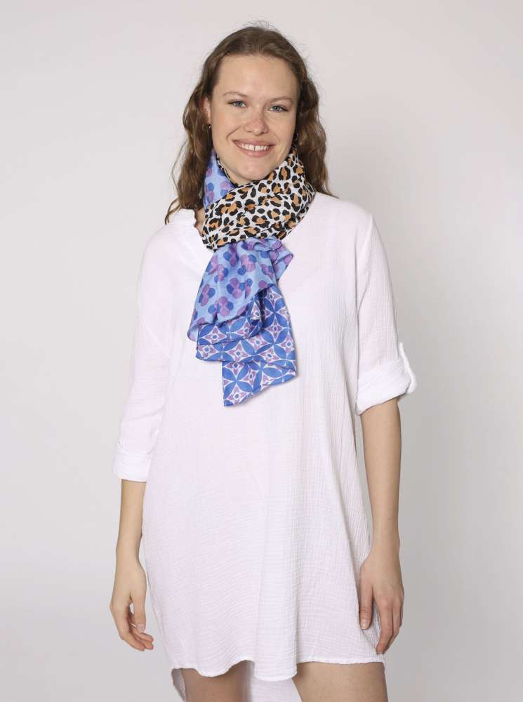 💕 Zwillingsherz Schal Tuch "Wild Mind LeoZH" Beige Blau