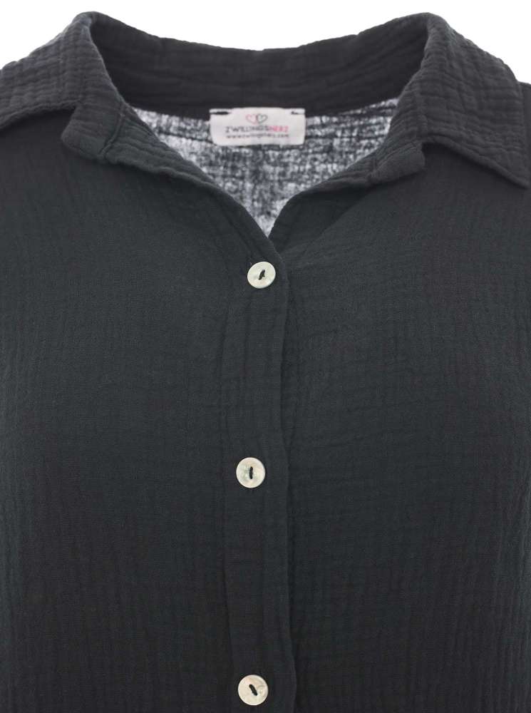 💕 Zwillingsherz Bluse "Rebecca" Longbluse Musselin 100 % Baumwolle Schwarz