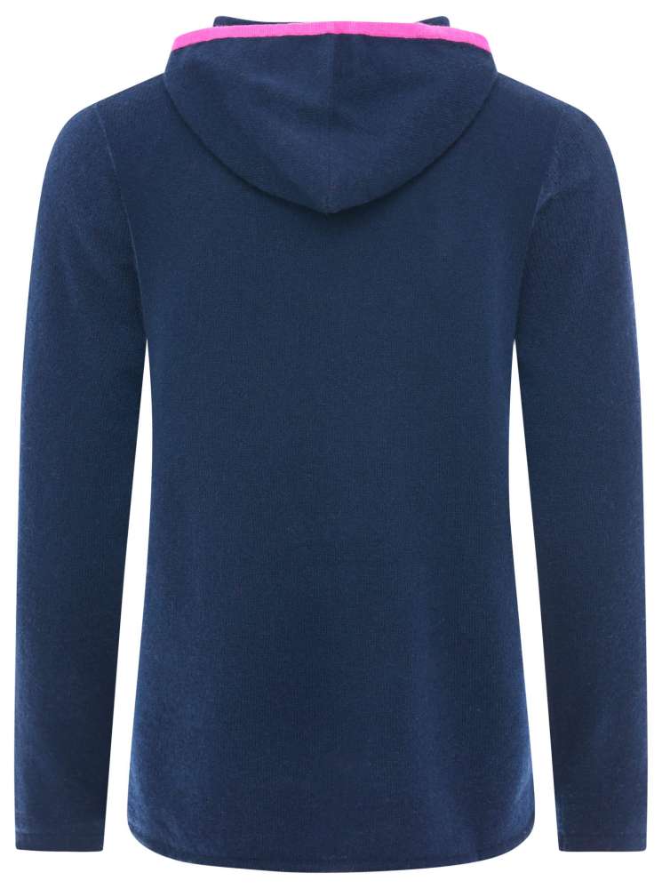 đź’• Zwillingsherz Pullover Pulli Hoodie 100 % Kaschmir "Neon Kante" Kapuze Navy