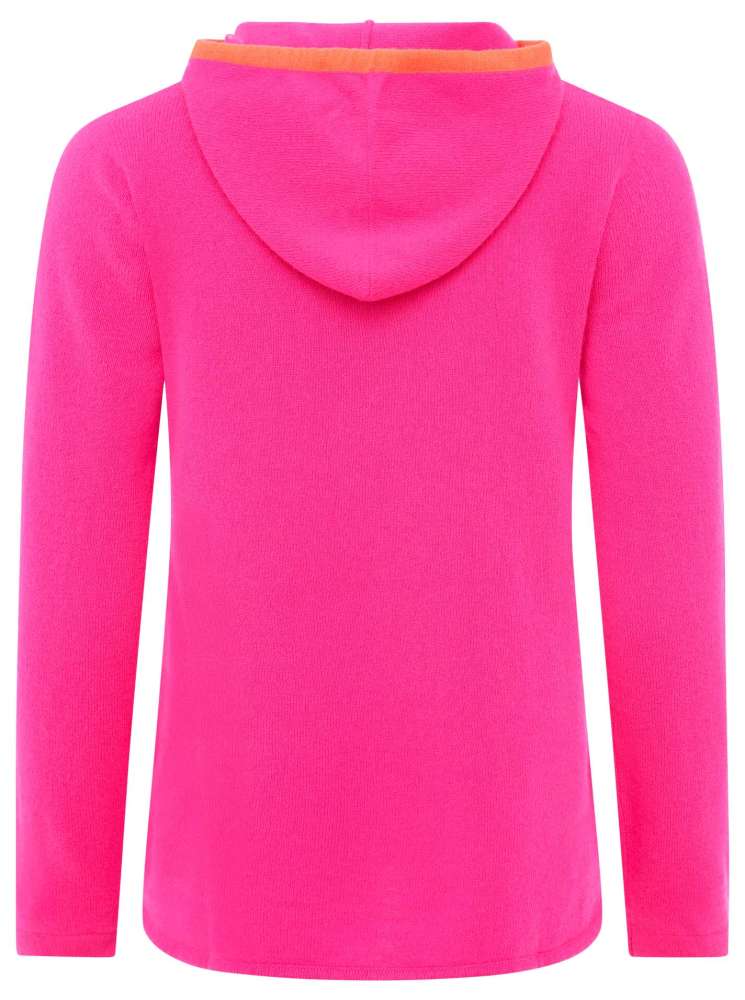 đź’• Zwillingsherz Pullover Pulli Hoodie 100 % Kaschmir "Neon Kante" Kapuze Neonpink