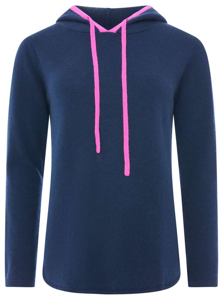 đź’• Zwillingsherz Pullover Pulli Hoodie 100 % Kaschmir "Neon Kante" Kapuze Navy