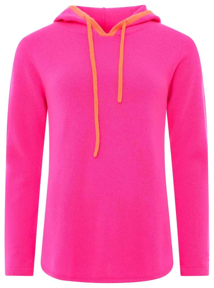 đź’• Zwillingsherz Pullover Pulli Hoodie 100 % Kaschmir "Neon Kante" Kapuze Neonpink