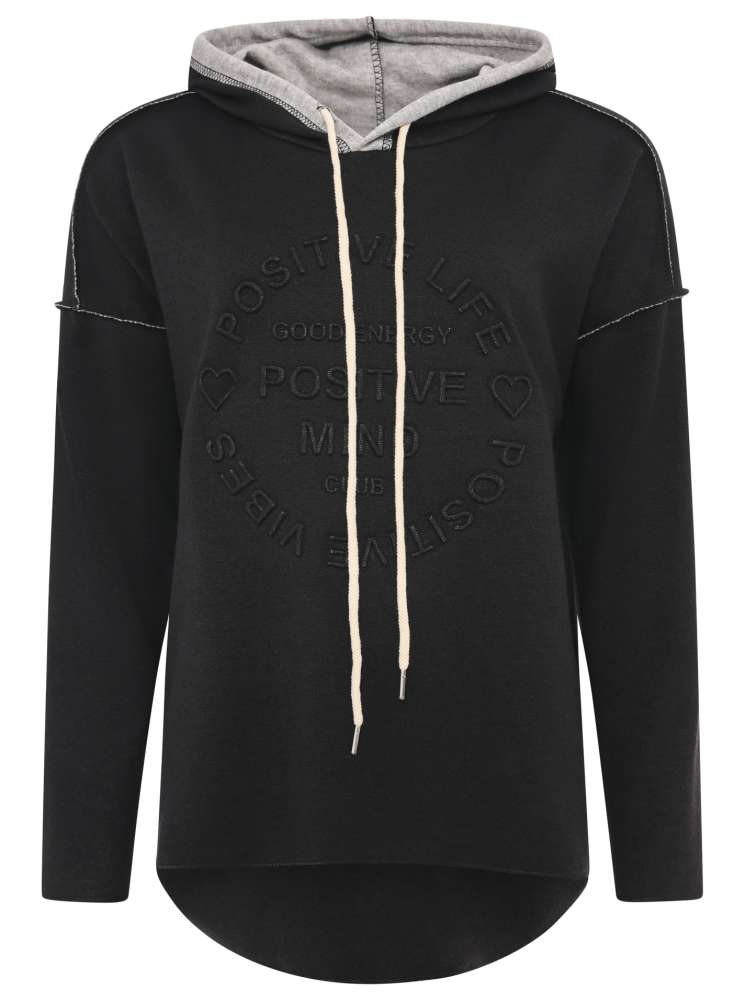 💕 Zwillingsherz Hoodie Double Face "Frühling" Stempeldruck Schwarz