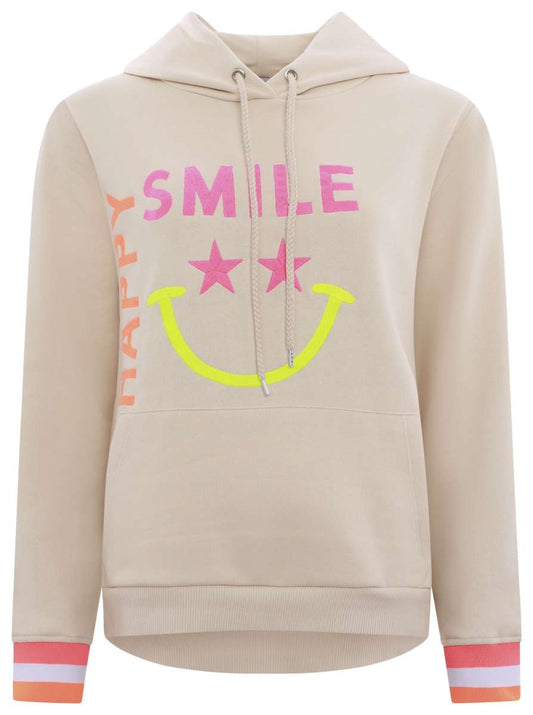 💕 Zwillingsherz Sweatshirt Hoodie "Happy Smile Love" Sweater Baumwolle Beige