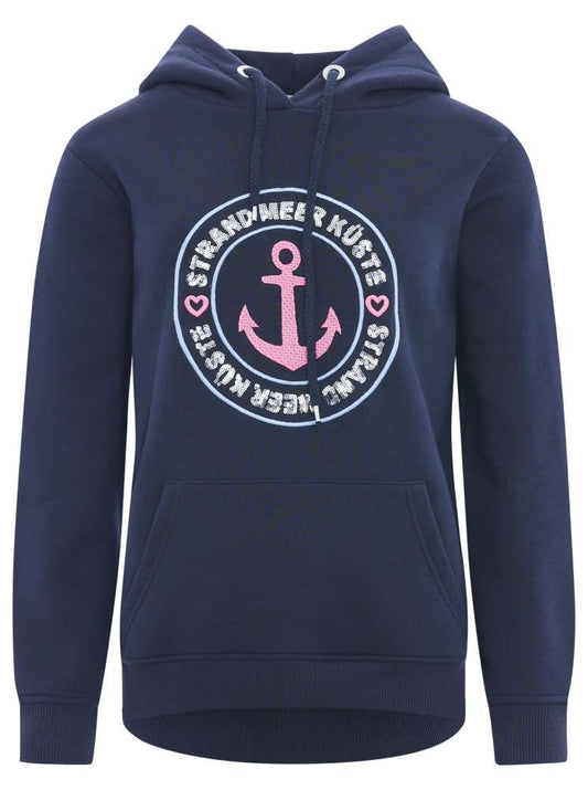 💕 Zwillingsherz Hoodie Sweatshirt "Paillette Strand Meer" Sweater Baumwolle Navy