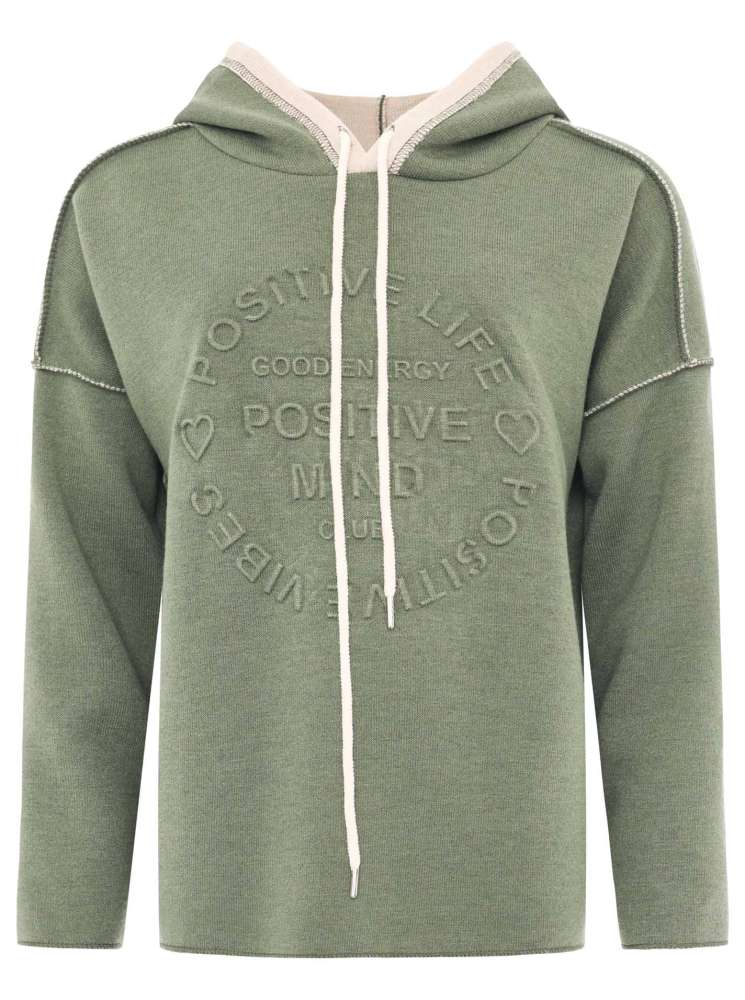 💕 Zwillingsherz Hoodie Double Face "Positive Mind" Stempeldruck Khaki