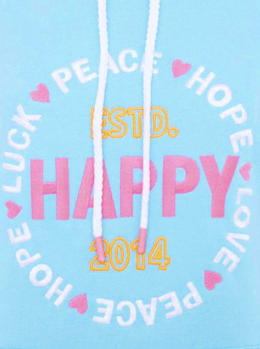 💕 Zwillingsherz Sweatshirt Hoodie "Smile Everyday Happy" Sweater Baumwolle Türkis