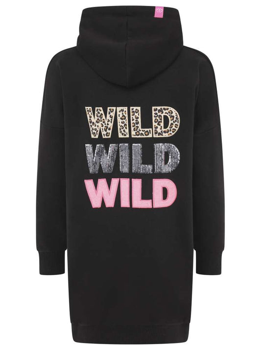 💕 Zwillingsherz Hoodiekleid "Wild Wild Wild" Sweater Baumwolle Schwarz