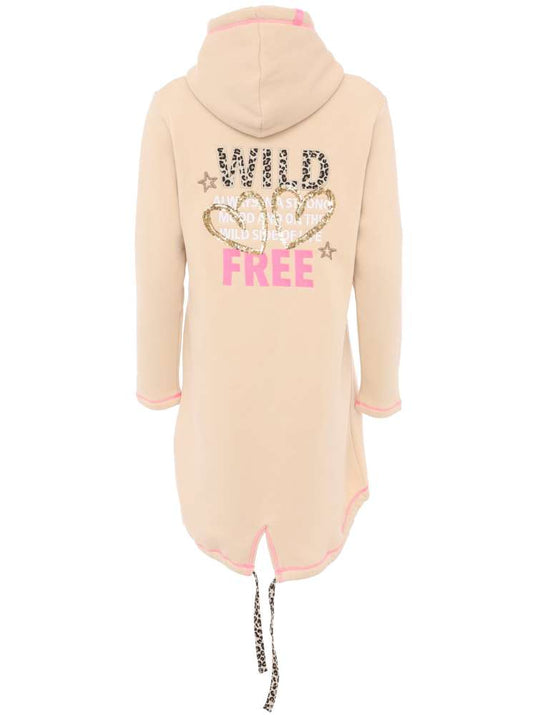 💕 Zwillingsherz Zip Hoodiemantel "Wild and Free" Sweater Baumwolle Beige