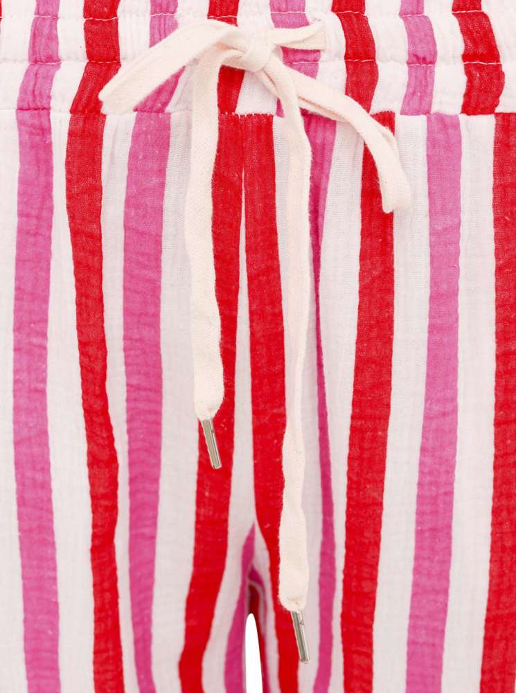 💕 Zwillingsherz Hose Musselin "Streifen" Rot Pink Weiß