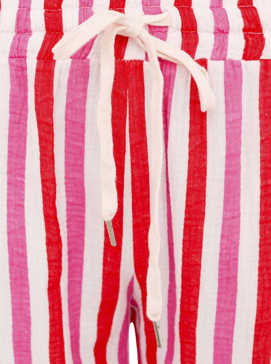 💕 Zwillingsherz Hose Musselin "Streifen" Rot Pink Weiß