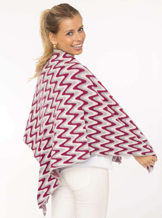 💕 Zwillingsherz Dreieckstuch "Winter Waves" Wolle Kaschmir Grau Rot