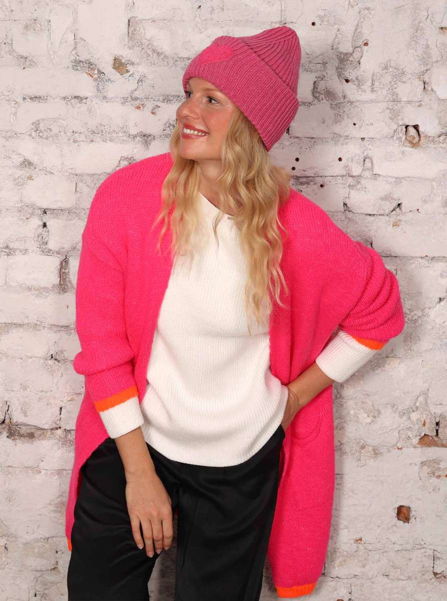 💕 Zwillingsherz Strickjacke "FloridaZh" Wolle Neonpink