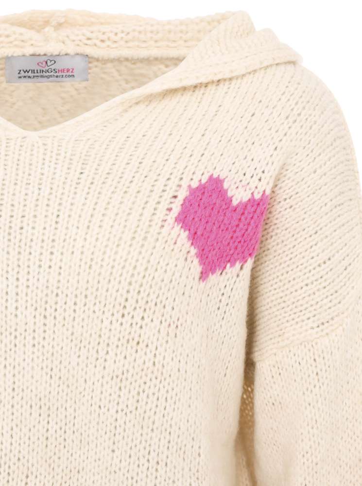 💕 Zwillingsherz Oversized Strick Hoodie "Herz" Beige