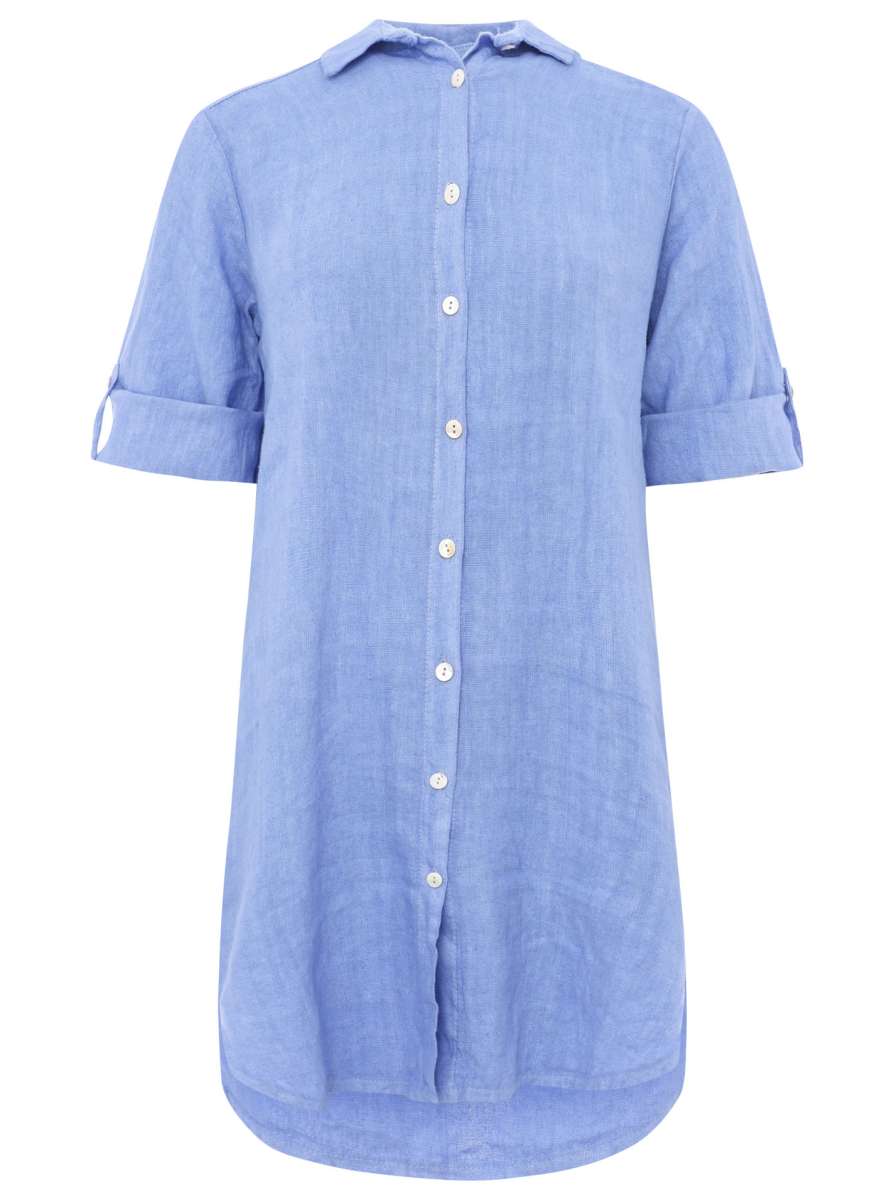 đź’• Zwillingsherz 100% Leinen Oversize Kleidbluse "Uni Colors" Blau
