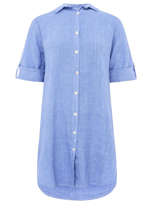 💕 Zwillingsherz 100% Leinen Oversize Kleidbluse "Uni Colors" Blau