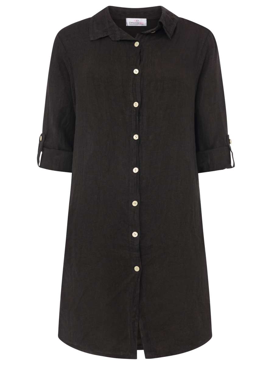 đź’• Zwillingsherz 100% Leinen Oversize Kleidbluse "Uni Colors" Schwarz