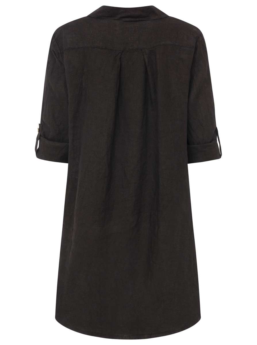 đź’• Zwillingsherz 100% Leinen Oversize Kleidbluse "Uni Colors" Schwarz