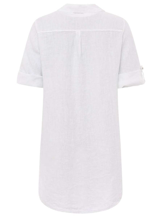 💕 Zwillingsherz 100% Leinen Oversize Kleidbluse "Uni Colors" Weiß