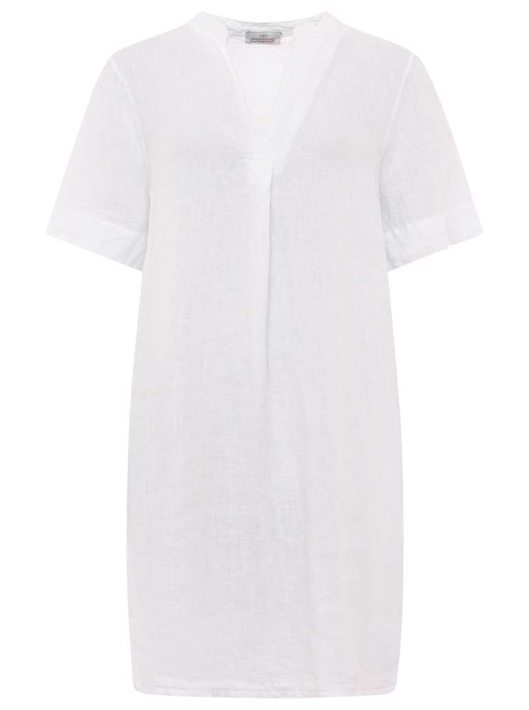 💕 Zwillingsherz Tunika Kleid 100 % Leinen "V-Ausschnitt" Weiß