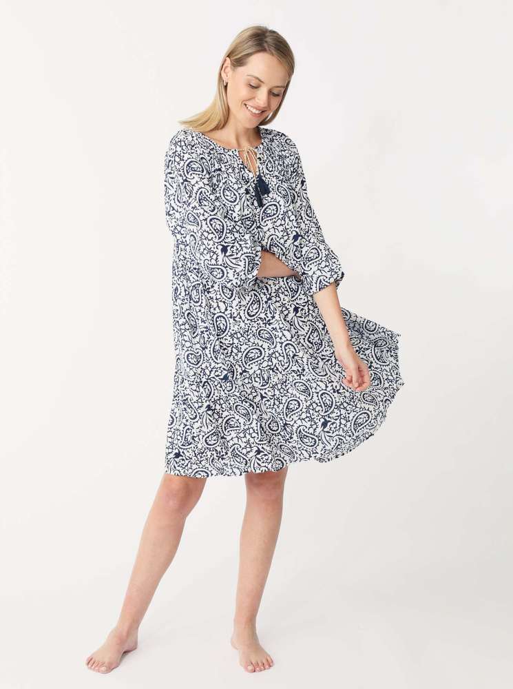 Zwillingsherz Kleid "Luna" Viskose Paisley Marine Dunkelblau