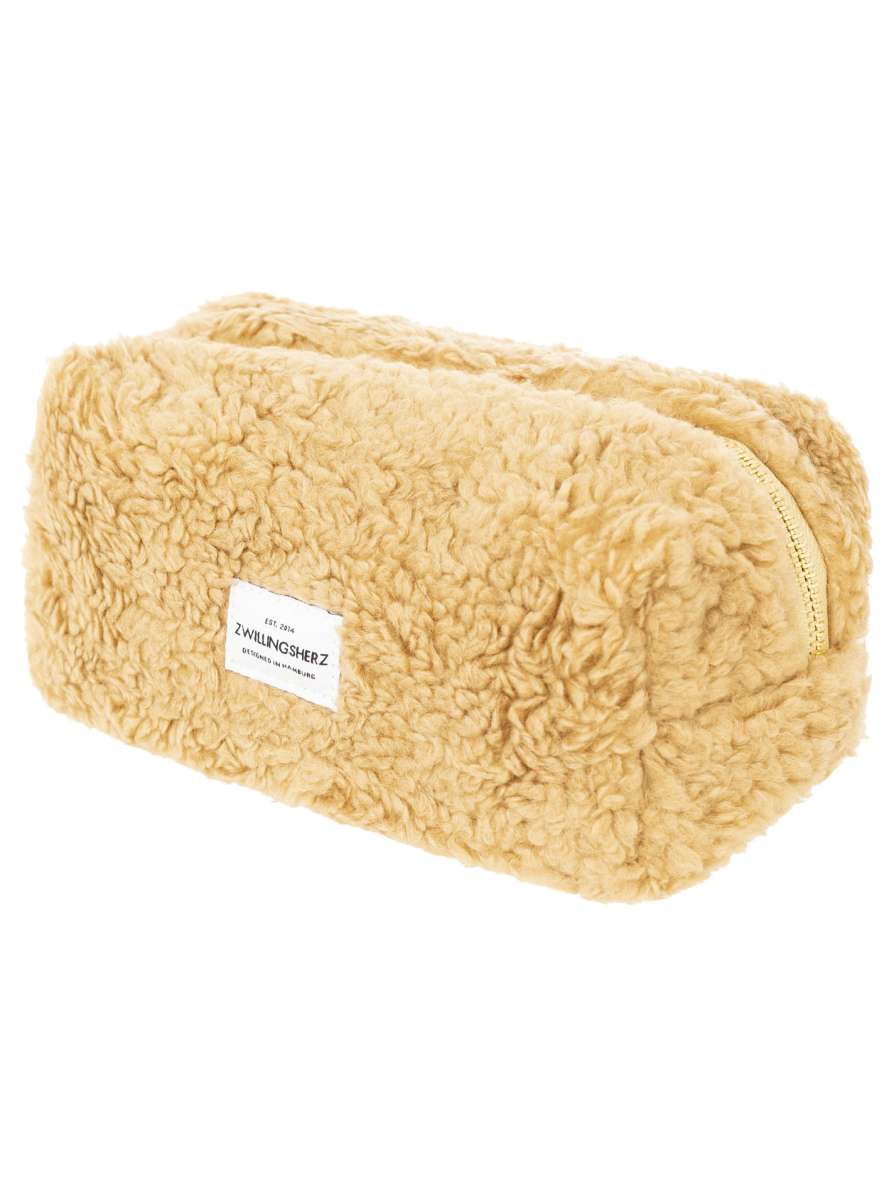 💕 Zwillingsherz Kosmetiktasche "Teddy Plüsch" Pouch Beige