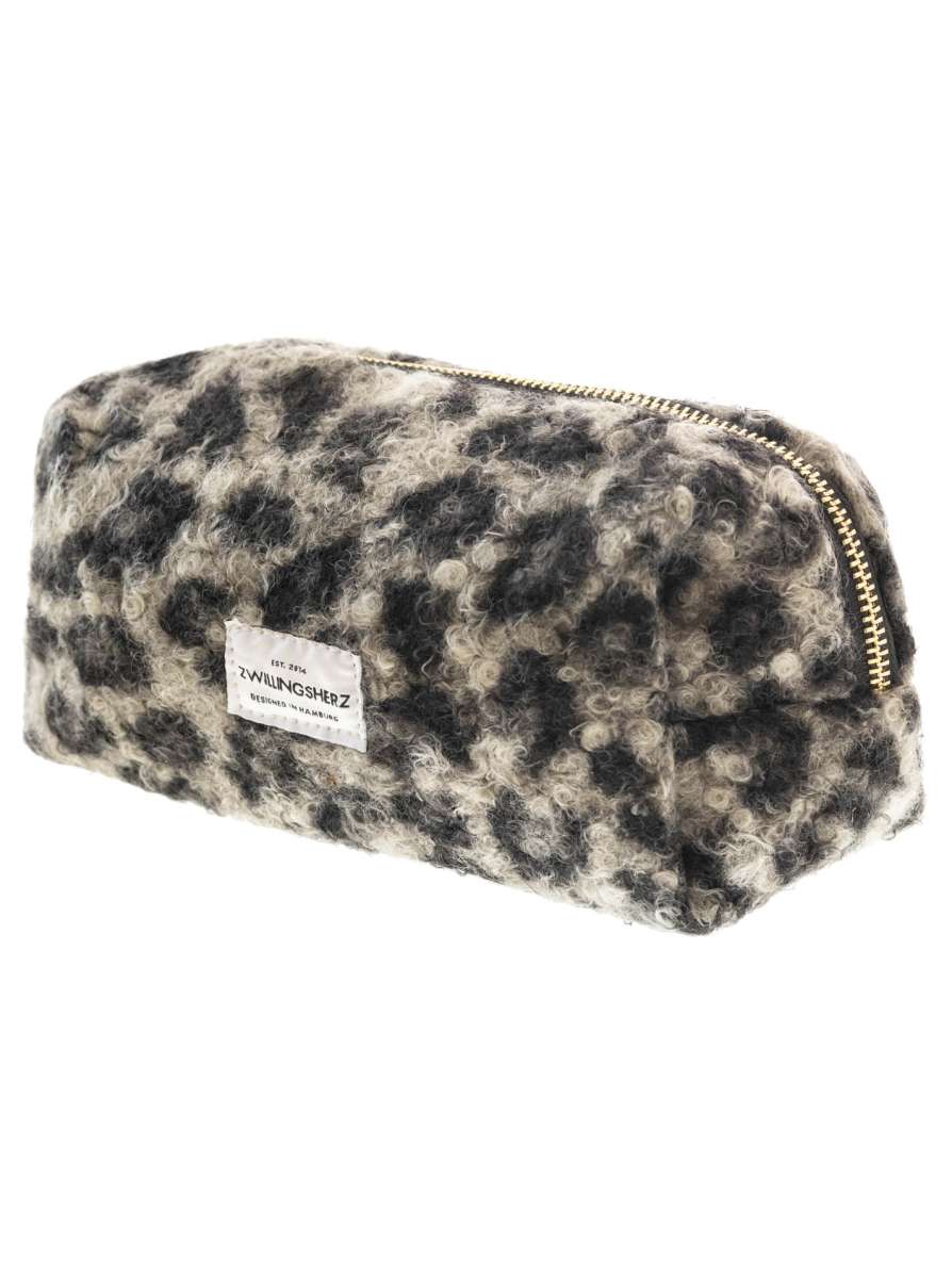 💕 Zwillingsherz Kosmetiktasche "Leo & Teddy" Pouch Grau