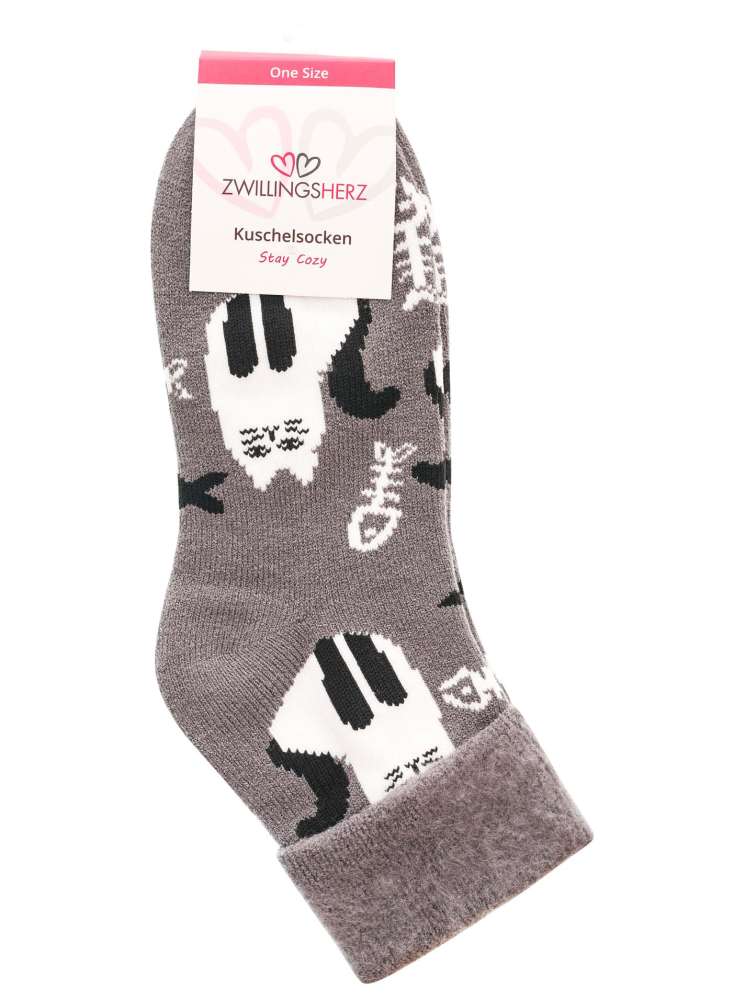 💕 Zwillingsherz Socken "Katzen" Kuschelsocken Grau