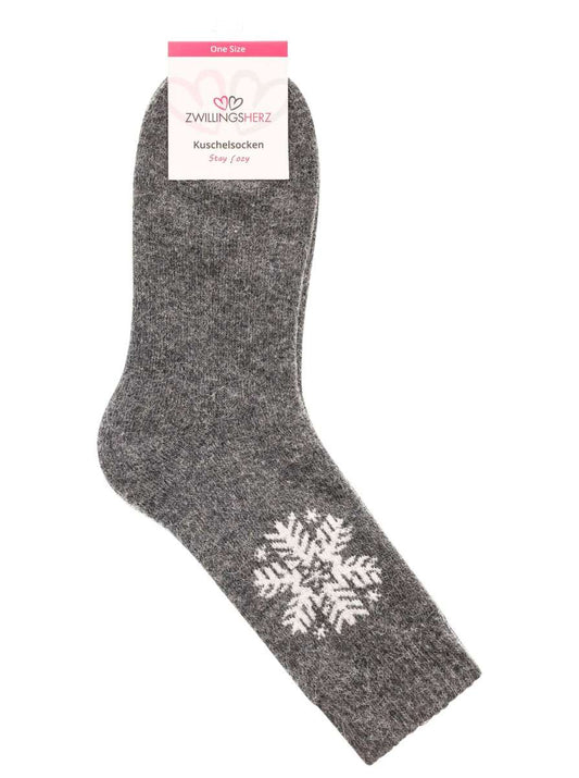 💕 Zwillingsherz Socken "Schneeflocke" Kuschelsocken Grau