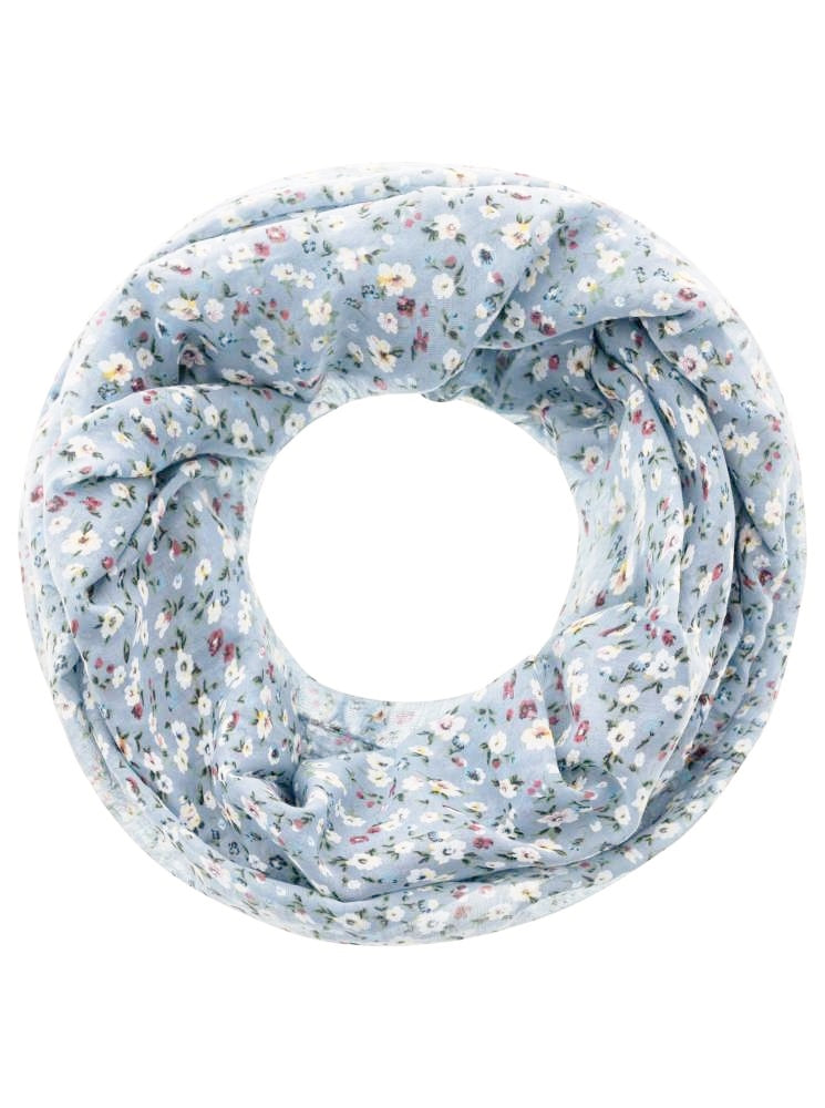 Loop Schal Tuch "Blumenwiese" Baumwolle Seide Hellblau