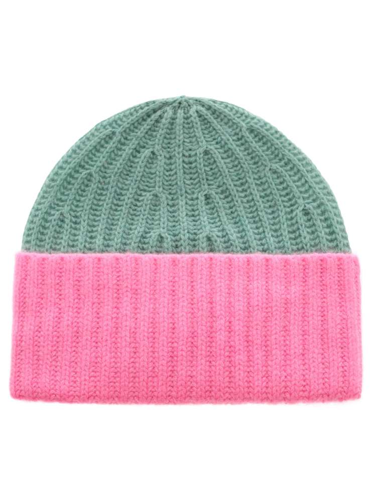 💕 Zwillingsherz Grobstrick Mütze "Zweifarbig" 100 % Kaschmir Salbei Bubblegum