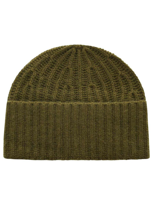 💕 Zwillingsherz Mütze Ribbon Beanie Herren "Luxus" 100 % Kaschmir Gerippt Khaki