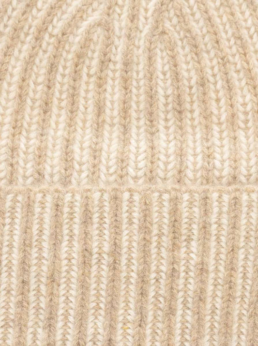 💕 Zwillingsherz Grobstrick Mütze Herren "Two Tone" 100 % Kaschmir Beige