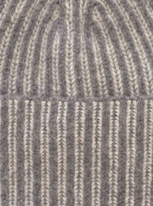 💕 Zwillingsherz Grobstrick Mütze "Two Tone" 100 % Kaschmir Grau