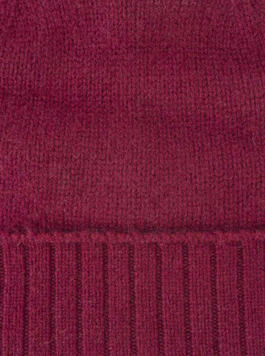 💕 Zwillingsherz Mütze "Gerippter Umschlag" 100 % Kaschmir Bordeaux
