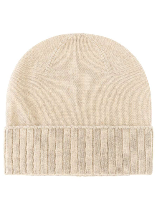 💕 Zwillingsherz Mütze "Gerippter Umschlag" 100 % Kaschmir Hellbeige