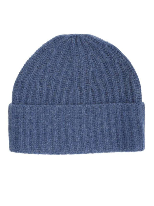 💕 Zwillingsherz Mütze Ribbon Beanie Herren "Luxus" 100 % Kaschmir Gerippt Jeansblau