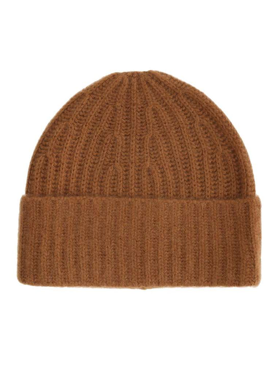 💕 Zwillingsherz Mütze Ribbon Beanie Herren "Luxus" 100 % Kaschmir Gerippt Cognac