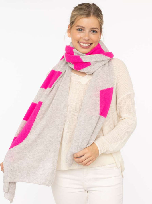 💕 Zwillingsherz XXL Schal "Amour" 100 % Cashmere Kaschmir Hellgrau Neonpink