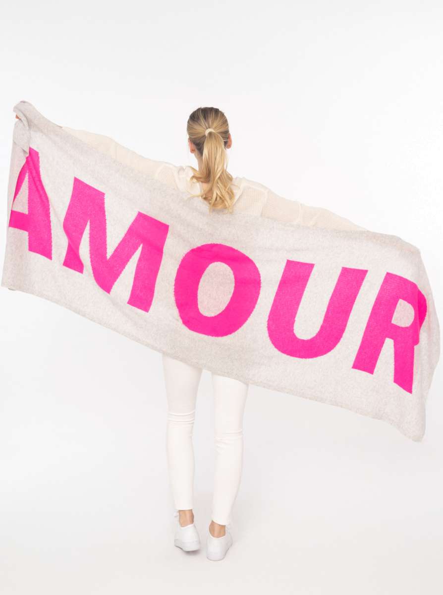 đź’• Zwillingsherz XXL Schal "Amour" 100 % Cashmere Kaschmir Hellgrau Neonpink