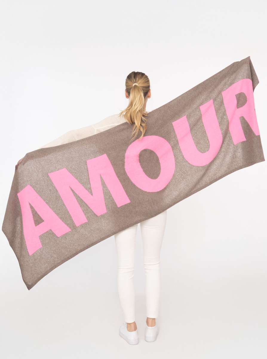 đź’• Zwillingsherz XXL Schal "Amour" 100 % Cashmere Kaschmir Taupe Bubblegum